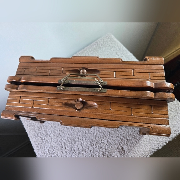 Vintage Chinese Hand Carved Jade Soapstone Chess Set Folding Wooden Case Drawers - Picture 16 of 16